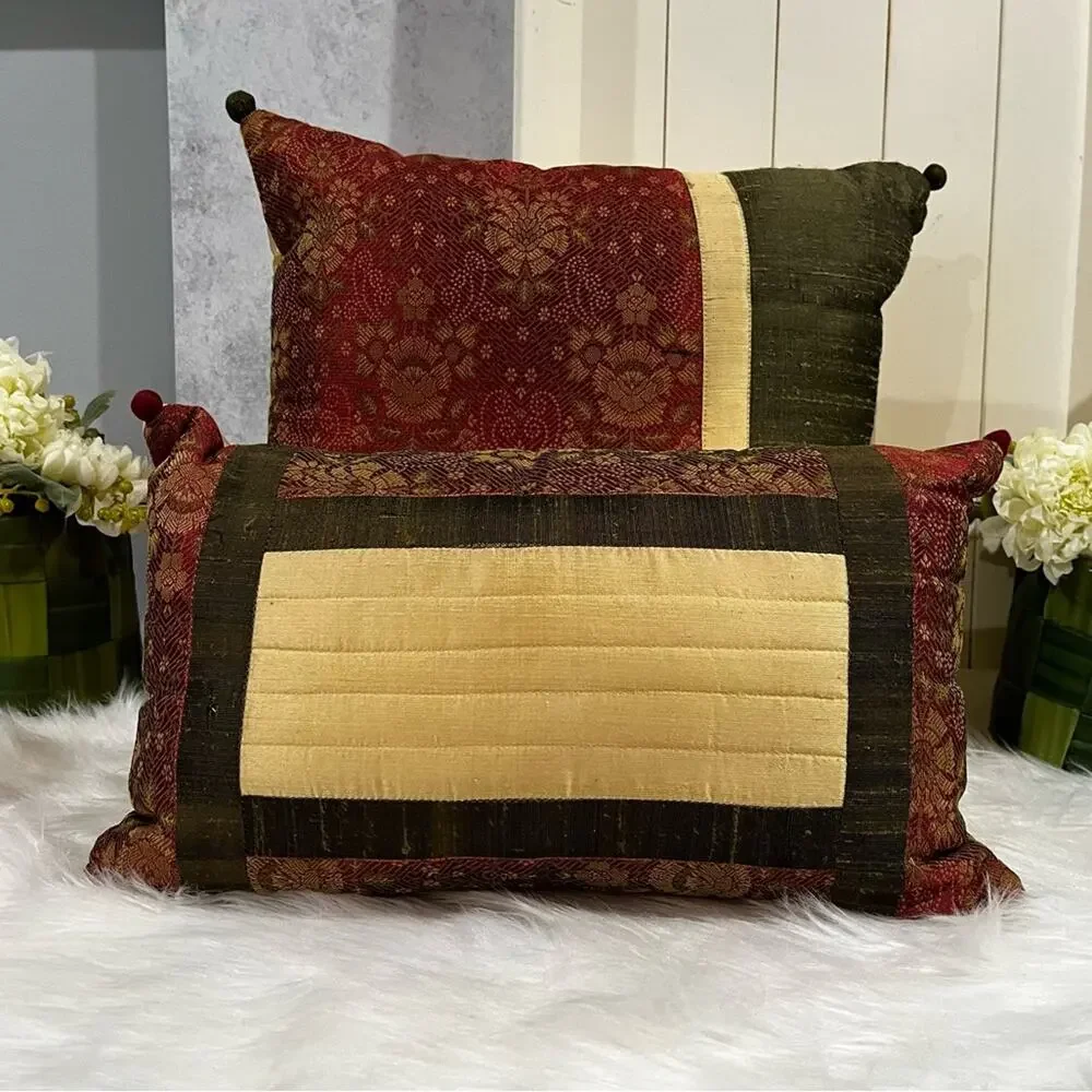NEW Set Pier One Imports Silk Shantung Asian Floral Multi Colored Throw Pillow